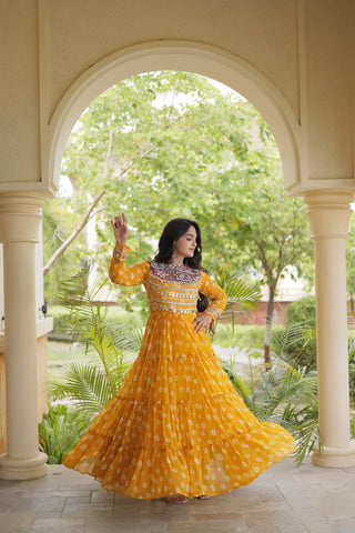 Yellow Bandhani Print Gown ClothsVilla