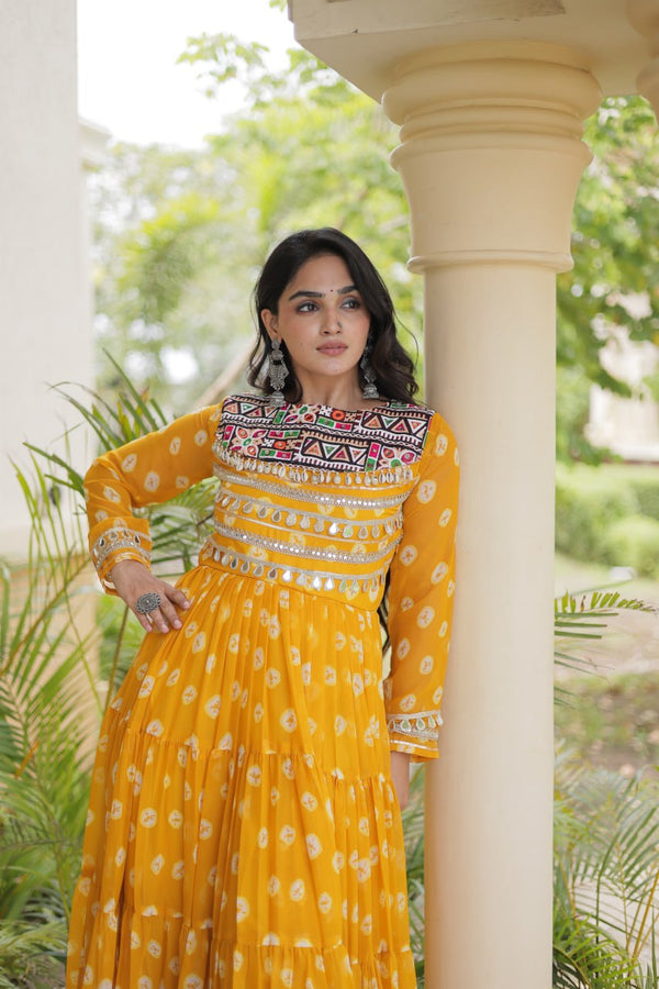 Yellow Bandhani Print Gown ClothsVilla