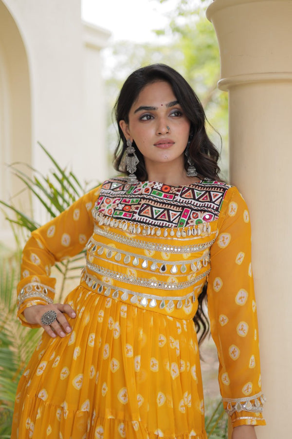 Yellow Bandhani Print Gown ClothsVilla