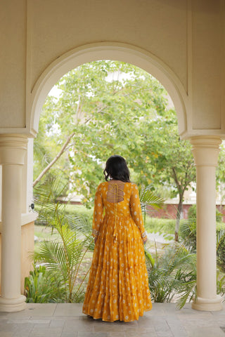 Yellow Bandhani Print Gown ClothsVilla