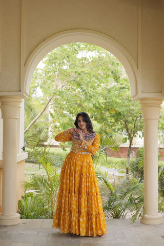 Yellow Bandhani Print Gown ClothsVilla