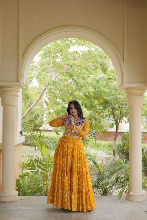 Yellow Bandhani Print Gown ClothsVilla