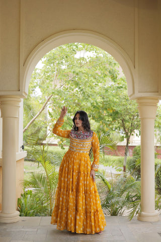 Yellow Bandhani Print Gown ClothsVilla