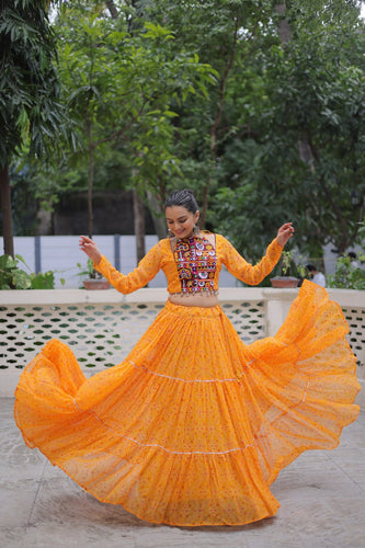 Yellow Bandhej Print Faux Georgette Lehenga Choli Set with Gotta Patti & Gamthi Embroidery – Stitched ClothsVilla
