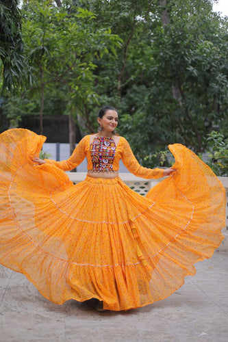 Yellow Bandhej Print Faux Georgette Lehenga Choli Set with Gotta Patti & Gamthi Embroidery – Stitched ClothsVilla