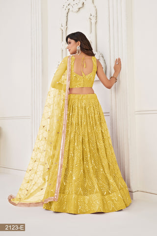 Yellow Butterfly Net Lehenga with Tone-to-Tone Thread Work and Mirror Embroidery ClothsVilla