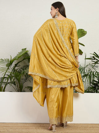 Yellow Chinon Embroidered Kurta Palazzo ClothsVilla