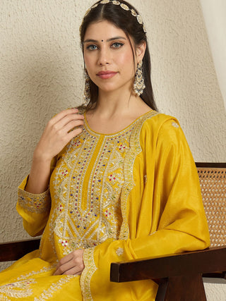 Yellow Chinon Kurta Palazzo Set ClothsVilla