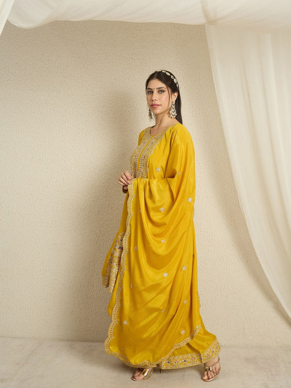 Yellow Chinon Kurta Palazzo Set ClothsVilla