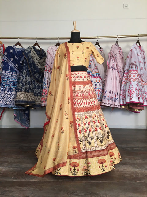 Yellow Color Captivate Hearts in This Exquisite Vaishali Silk Printed Lehenga Choli with Muslin Silk Dupatta ClothsVilla Main image