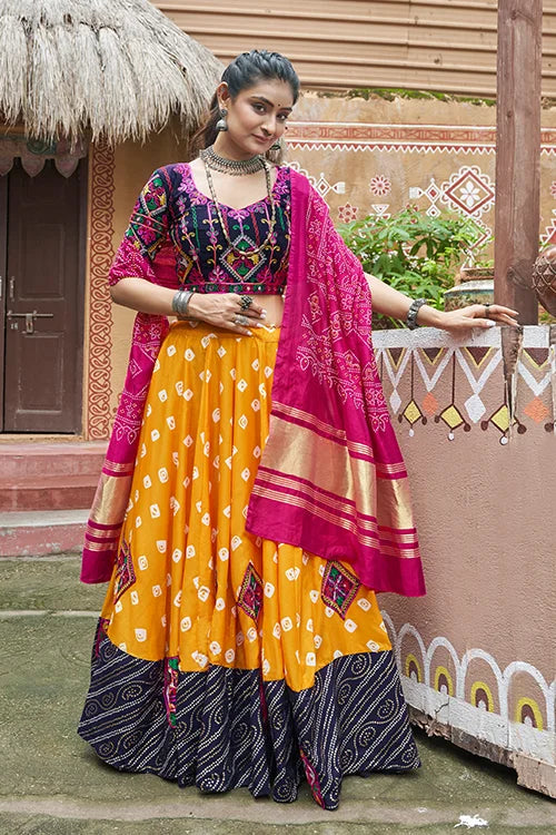 Beautiful Print with Yellow Chaniya Choli for Navratri Clothsvilla Main image
