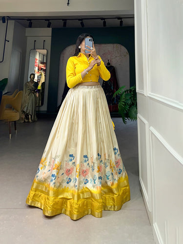 Yellow Color Dazzling Dola Silk Floral Lehenga Choli ClothsVilla