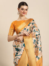 Load image into Gallery viewer, Yellow Color Printed With Zari Border Dola Silk Saree Clothsvilla