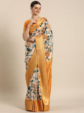 Load image into Gallery viewer, Yellow Color Printed With Zari Border Dola Silk Saree Clothsvilla