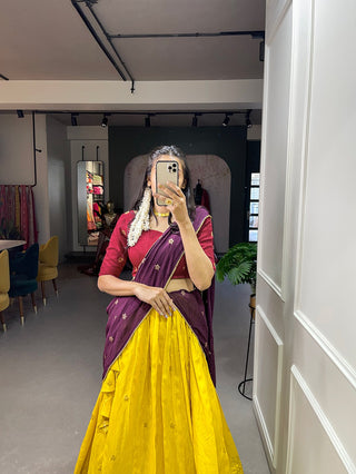 Yellow Color Sequins and Thread Embroidery Work Heavy Banglory Lehenga Choli With Dupatta Clothsvilla