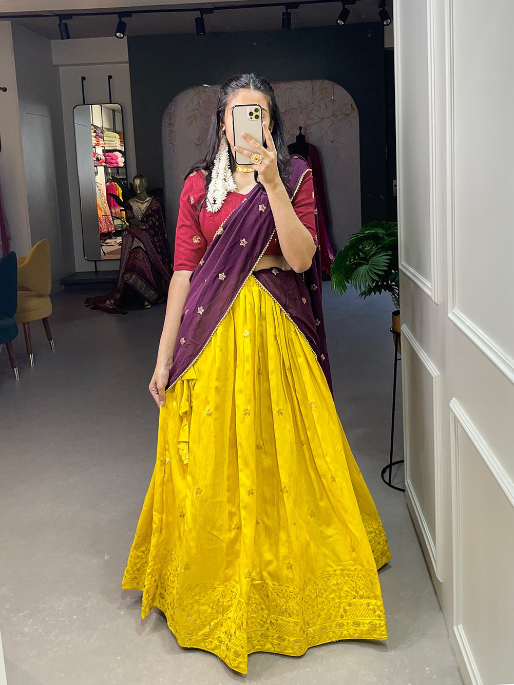 Yellow Color Sequins and Thread Embroidery Work Heavy Banglory Lehenga Choli With Dupatta Clothsvilla