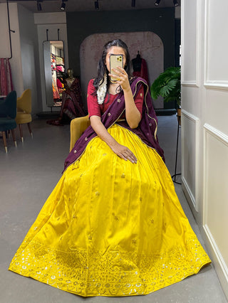 Yellow Color Sequins and Thread Embroidery Work Heavy Banglory Lehenga Choli With Dupatta Clothsvilla