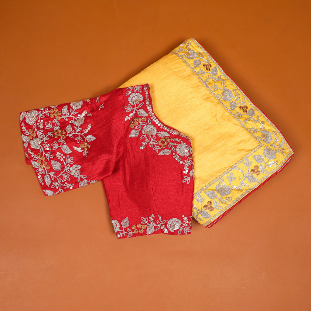 Yellow Color Vichitra Silk Saree Clothsvilla