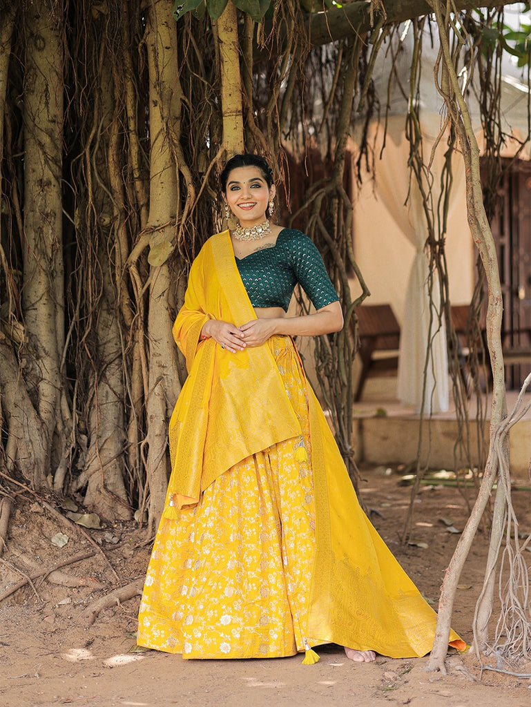 Yellow Color Weaving work Jacquard Lehenga Choli Clothsvilla