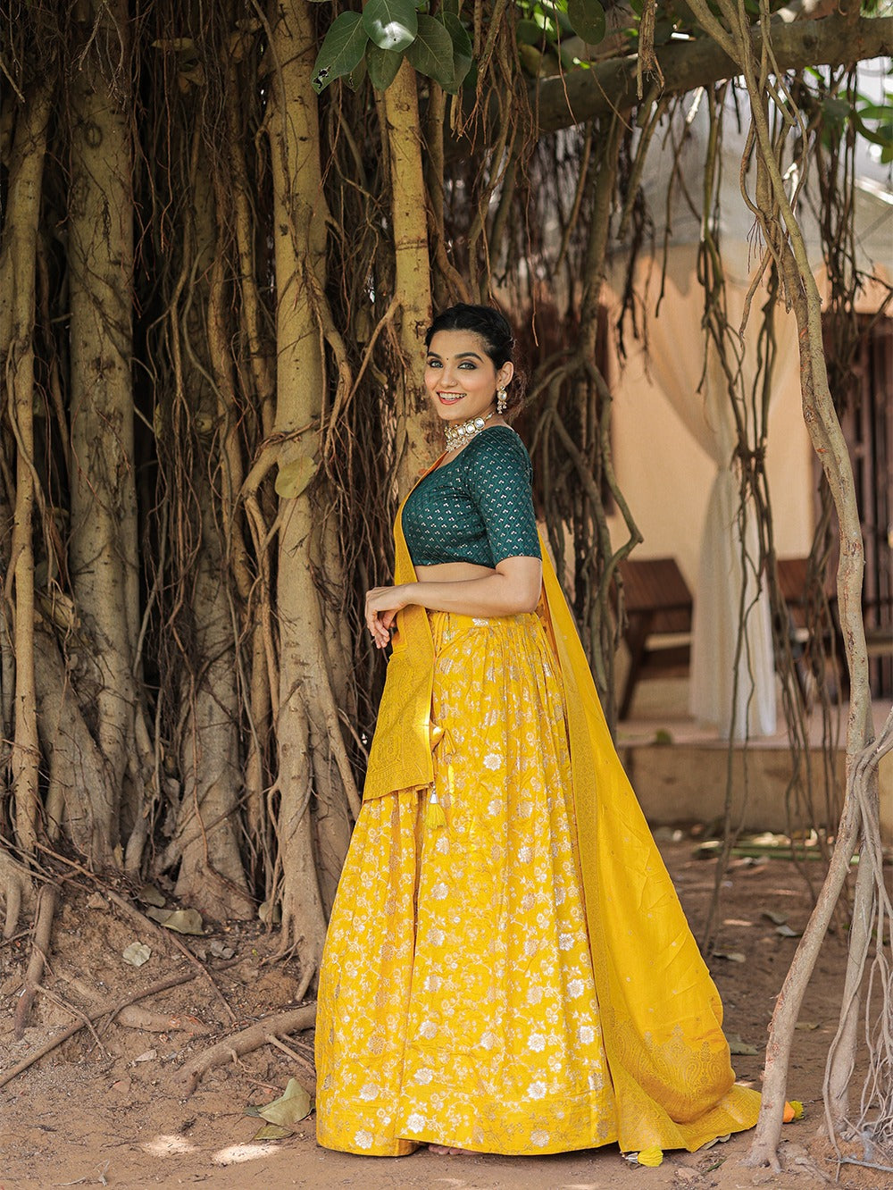 Yellow Color Weaving work Jacquard Lehenga Choli Clothsvilla