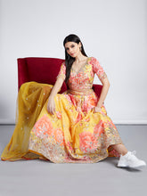 Load image into Gallery viewer, Yellow colour Organza Floral design digital print Semi-Stitched Lehenga choli &amp; Dupatta Clothsvilla