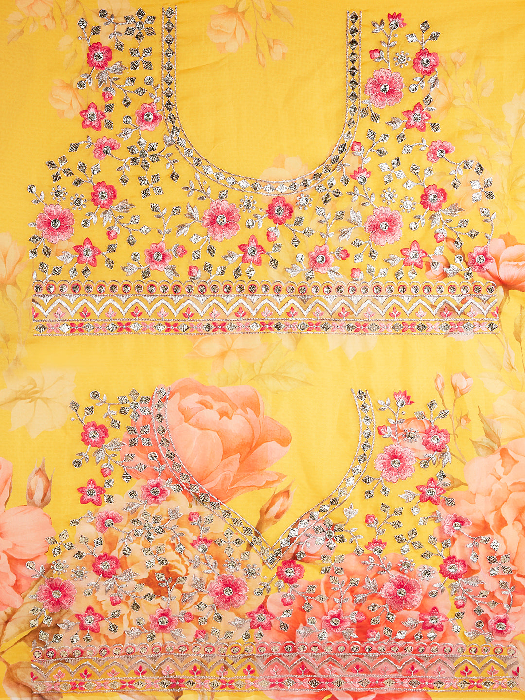 Yellow colour Organza Floral design digital print Semi-Stitched Lehenga choli & Dupatta Clothsvilla