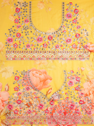 Yellow colour Organza Floral design digital print Semi-Stitched Lehenga choli & Dupatta Clothsvilla
