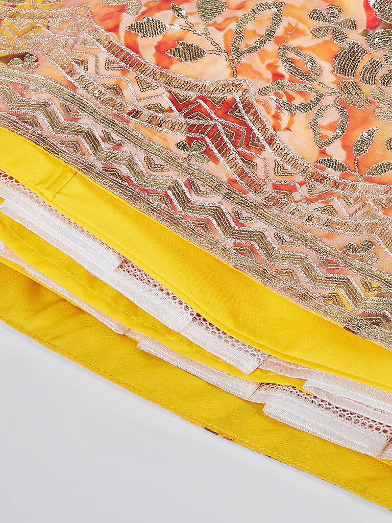 Yellow colour Organza Floral design digital print Semi-Stitched Lehenga choli & Dupatta Clothsvilla