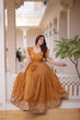 Load image into Gallery viewer, Yellow Crunchy Gown Double Frill Sleeves ClothsVilla