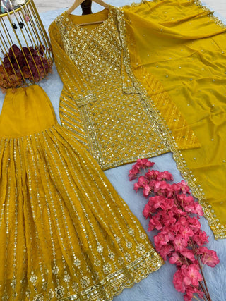 Yellow Designer Attractive Sequence Work Sharara Suit Clothsvilla