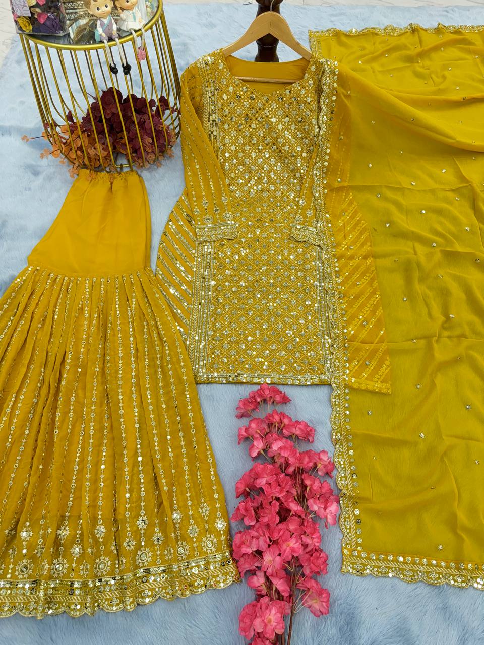 Yellow Designer Attractive Sequence Work Sharara Suit Clothsvilla Main image