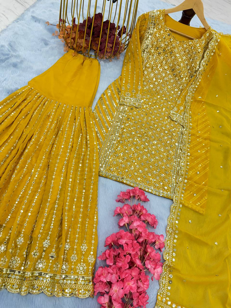 Yellow Designer Attractive Sequence Work Sharara Suit Clothsvilla