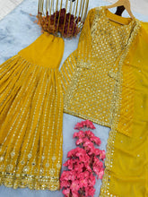 Load image into Gallery viewer, Yellow Designer Attractive Sequence Work Sharara Suit Clothsvilla