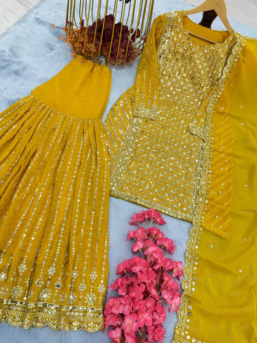 Yellow Designer Attractive Sequence Work Sharara Suit Clothsvilla