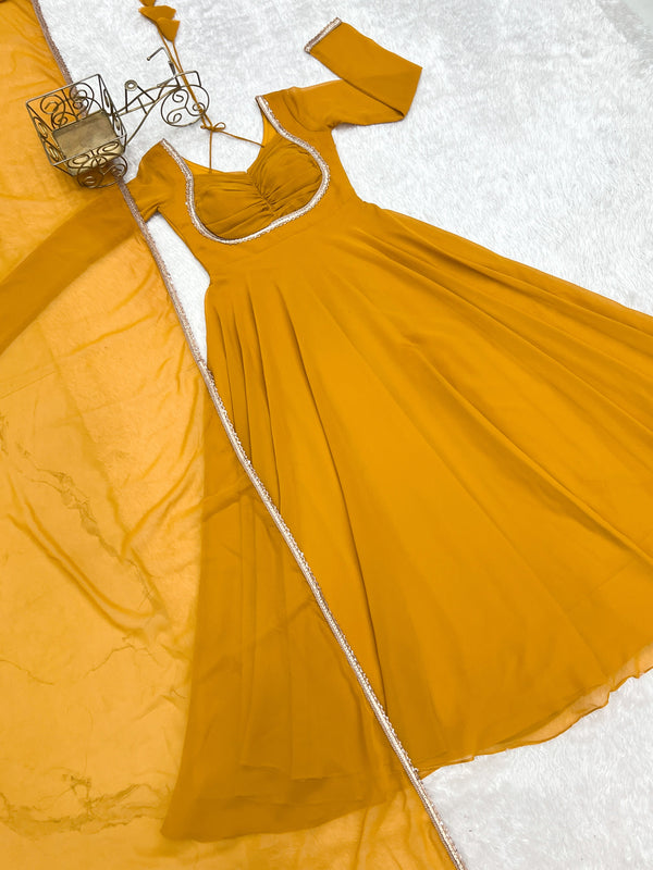 Yellow Designer Dori Neck Kurti Set ClothsVilla