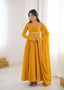 Yellow Designer Dori Neck Kurti Set ClothsVilla