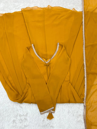Yellow Designer Dori Neck Kurti Set ClothsVilla