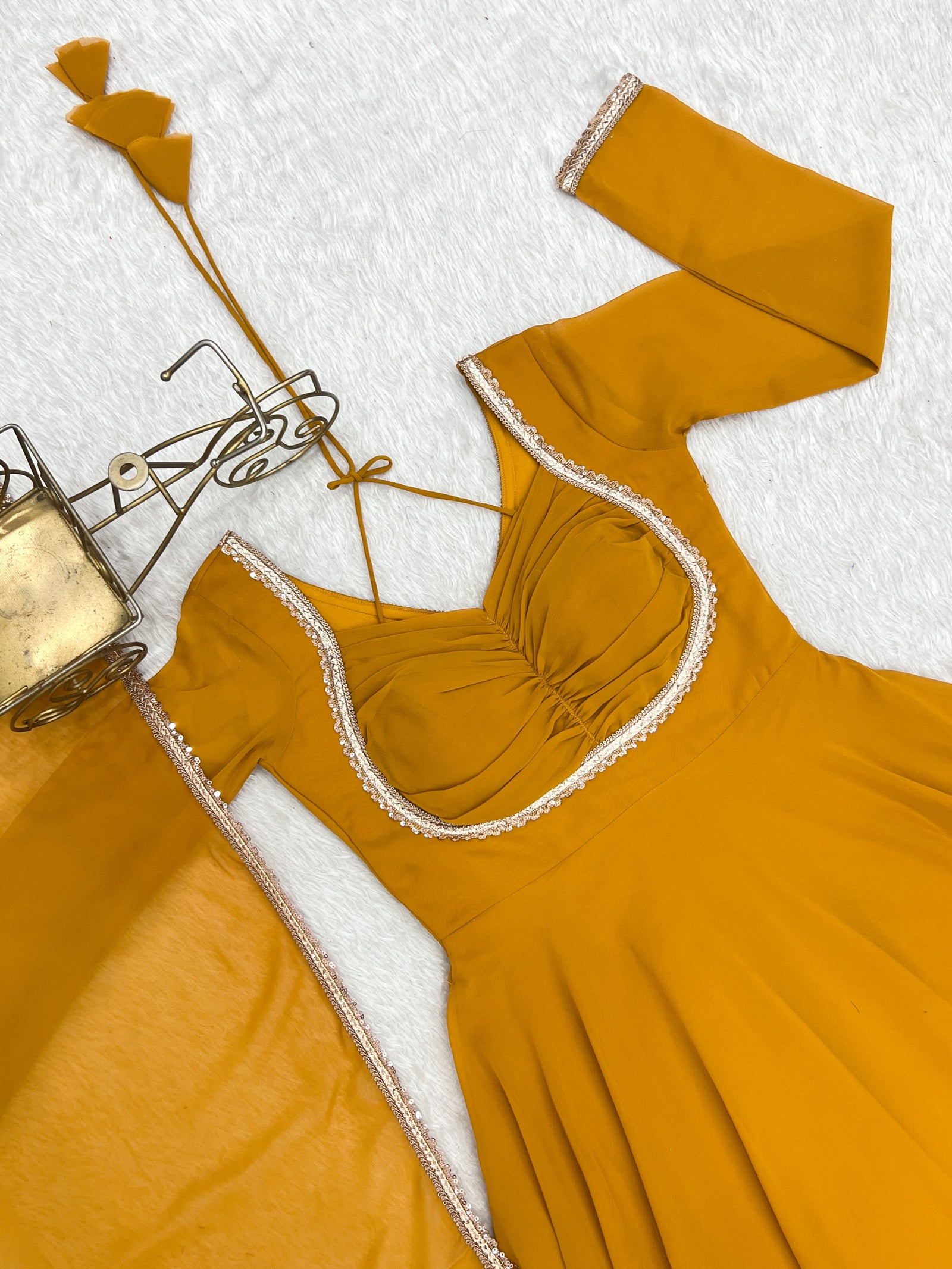 Yellow Designer Dori Neck Kurti Set ClothsVilla