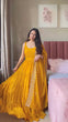 Load image into Gallery viewer, Yellow Designer Faux Georgette Anarkali Suit with Full Flair &amp; Lace Border Dupatta –Stitched ClothsVilla