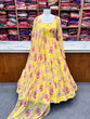 Load image into Gallery viewer, Yellow Designer Floral Print Anarkali Set with Dupatta &amp; Pant Ready-to-Wear Festive &amp; Wedding Outfit
