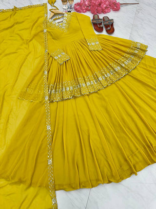 Yellow Designer Party Wear Top with Lehenga & Dupatta Set - Sequin Embroidery and Tassel Accents ClothsVilla