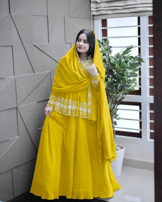 Yellow Designer Party Wear Top with Lehenga & Dupatta Set - Sequin Embroidery and Tassel Accents ClothsVilla