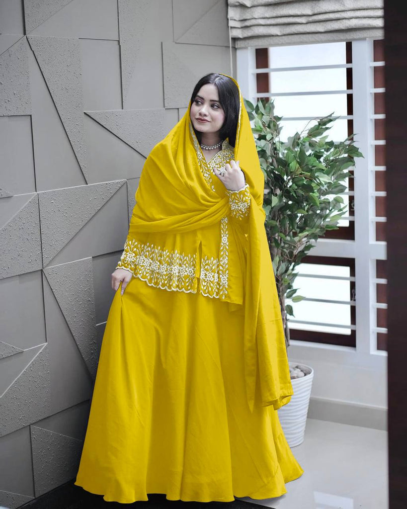 Yellow Designer Party Wear Top with Lehenga & Dupatta Set - Sequin Embroidery and Tassel Accents ClothsVilla