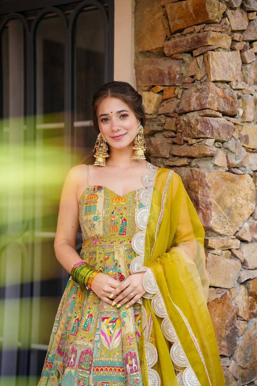 Yellow Designer Pure Jimmy Organza Silk Anarkali Gown with Georgette Dupatta ClothsVilla