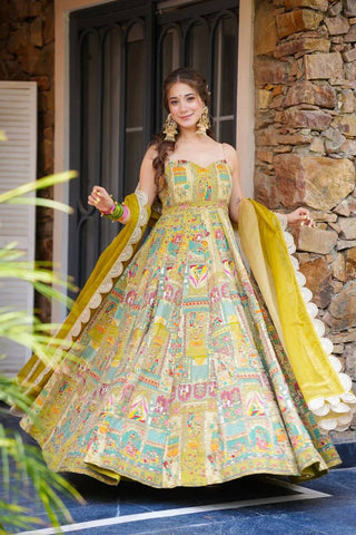Yellow Designer Pure Jimmy Organza Silk Anarkali Gown with Georgette Dupatta ClothsVilla