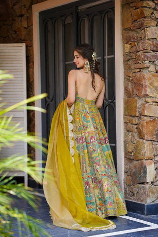 Yellow Designer Pure Jimmy Organza Silk Anarkali Gown with Georgette Dupatta ClothsVilla