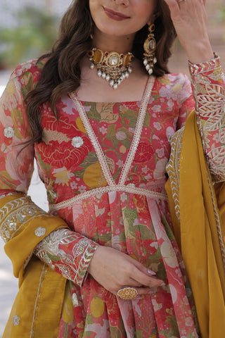 Yellow Designer Russian Silk Foil Embroidered Top with Sequined Dupatta Elegant Ethnic Ensemble ClothsVilla
