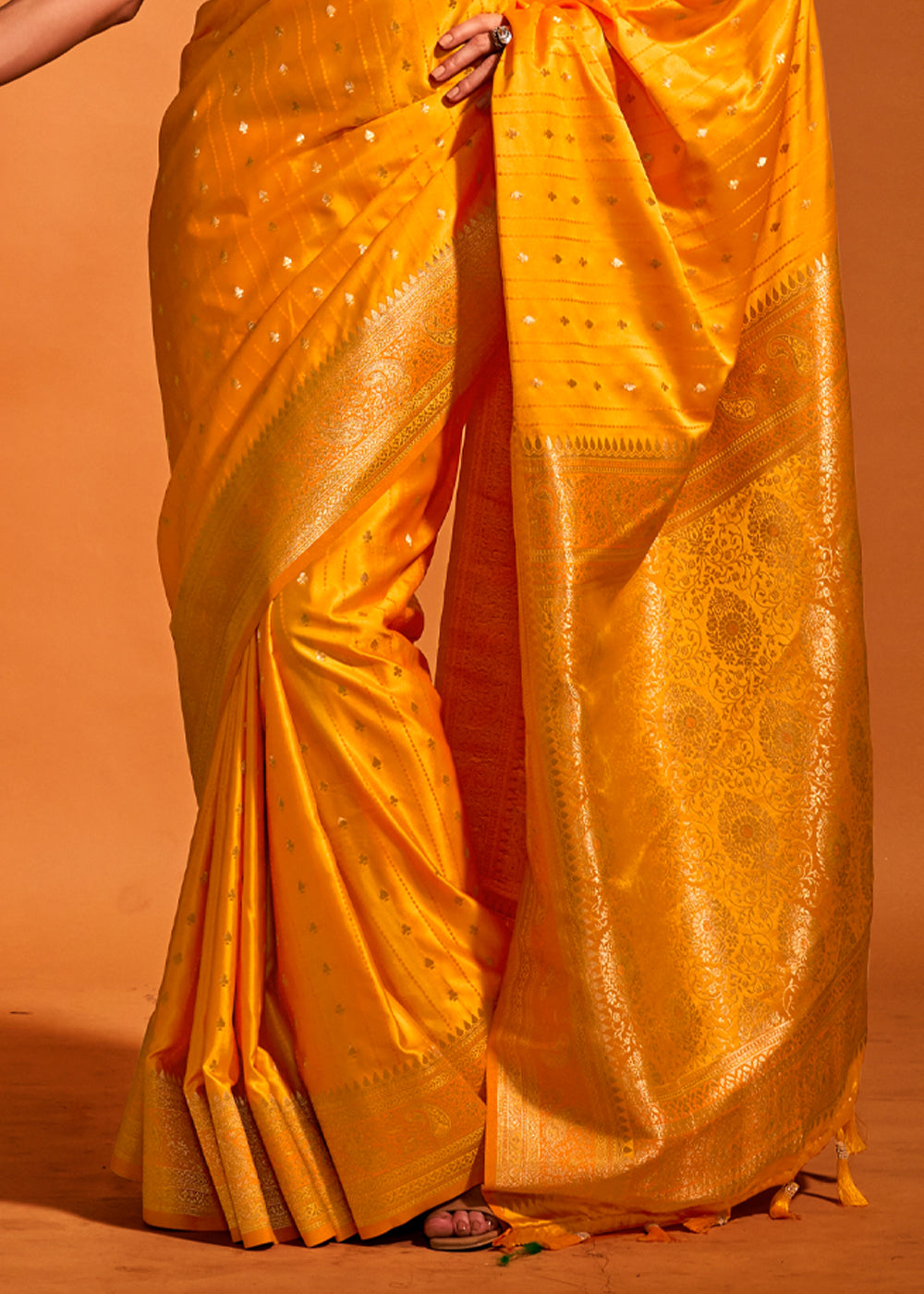 Yellow Designer Satin Silk Saree with Blouse Piece ClothsVilla