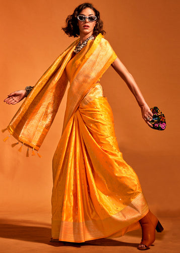 Yellow Designer Satin Silk Saree with Blouse Piece ClothsVilla