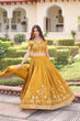 Load image into Gallery viewer, Yellow Designer Vichitra Silk Sequins &amp; Zari Embroidered Lehenga Choli Set with Matching Dupatta – Fully Stitched Festive &amp; Wedding Wear Ensemble ClothsVilla